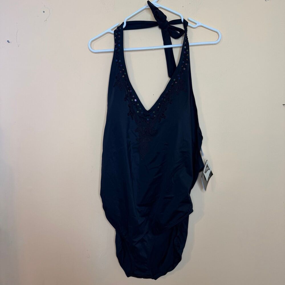 NWT Newport new Lycra black swimsuit one piece halter size 22W